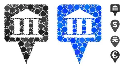 Bank Building Pointer Mosaic Icon of Spheric Items Ilustración de archivo