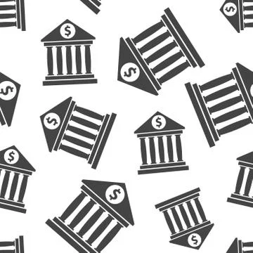 Bank building seamless pattern background. Business flat vector illustration. Ilustración de archivo