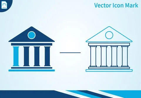 Bank building solid and outline icon set. Stock Illustration