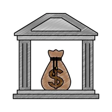 Bank building symbol scribble Stock Illustration