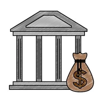 Bank building symbol scribble Stock Illustration