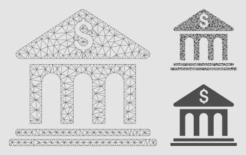 Bank Building Vector Mesh Carcass Model and Triangle Mosaic Icon Ilustración de archivo