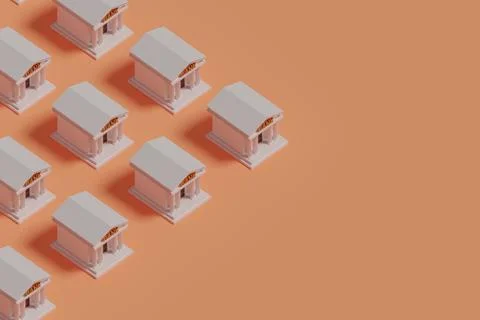 Bank buildings pattern with copy space. 3d illustration. イラスト素材