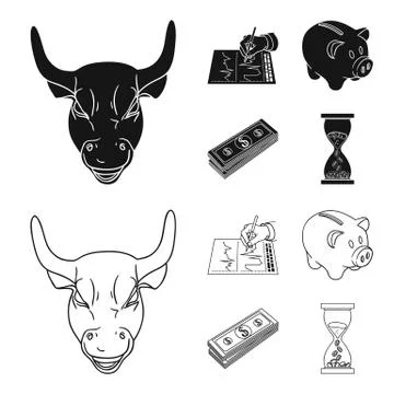 Bank, business schedule, bundle of notes, time money. Money and Finance set Stock Illustration