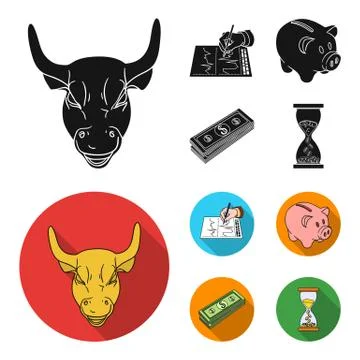 Bank, business schedule, bundle of notes, time money. Money and Finance set Stock Illustration