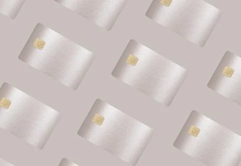 Bank cards arranged in a repeating pattern, showcasing debit, credit, and Stock Photos
