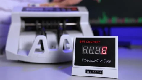 Bank cash counter machine with a stack of dollars. Stock Footage 164845148