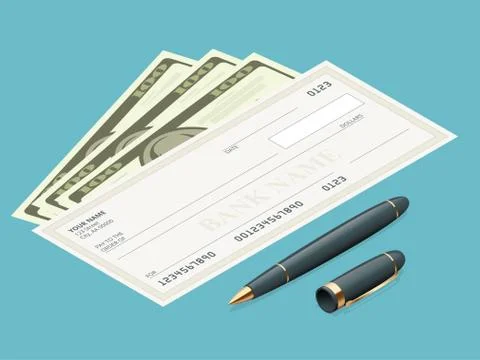 Bank Check with Modern Design. Flat illustration. Cheque book Stock Illustration
