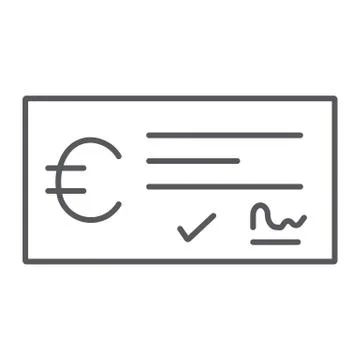 Bank check payment thin line icon, finance and banking, cheque sign, vector Stockillustratie