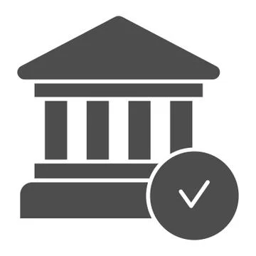 Bank with check solid icon. Architecture with tick vector illustration isolated Stock Illustration