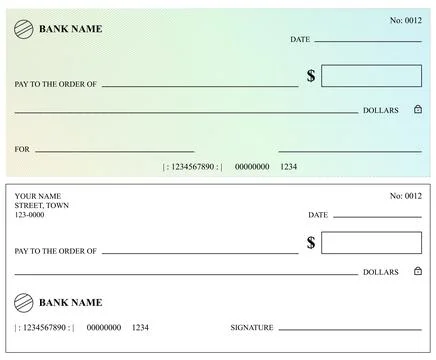 Bank check template in different versions Illustrazione stock