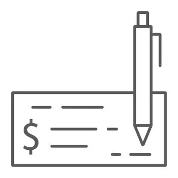 Bank check thin line icon, finance and banking Illustrazione stock