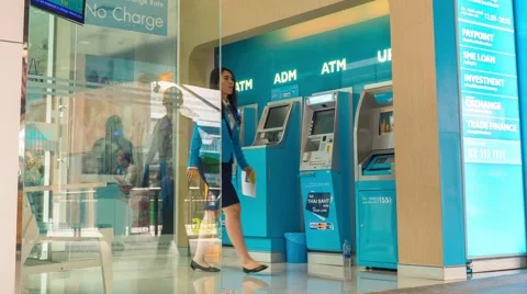 Bank Clients Using Automatic Teller Machines - ATM. Timelapse Stock Footage