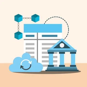 Bank cloud computing contract blockchain Stock Illustration