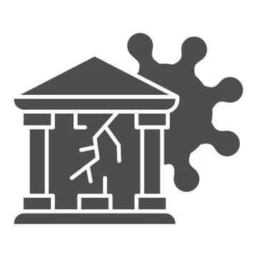 Bank with crack and virus solid icon, Payment problem concept, Business finance Illustrazione stock