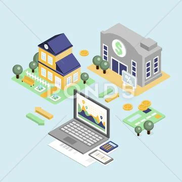 Bank Credit and Home Loan Concept with Isometric House Stock Illustrationen