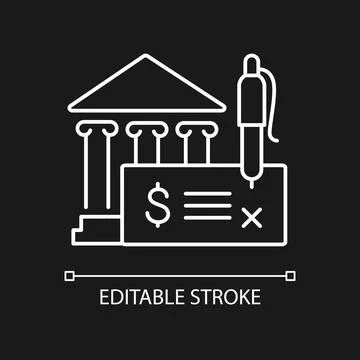 Bank draft white linear icon for dark theme Stock Illustration