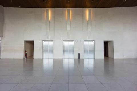 Bank of elevators, hotel lobby Stock Photos