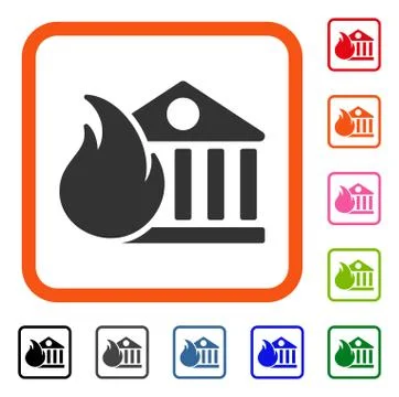 Bank Fire Conflagration Framed Icon Stock Illustration