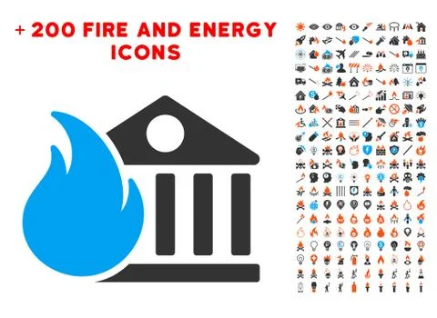 Bank Fire Conflagration Icon with Bonus Fire Collection Stock Illustration