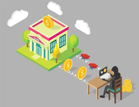 Bank hacking concept vector isometric illustration Stock Illustration