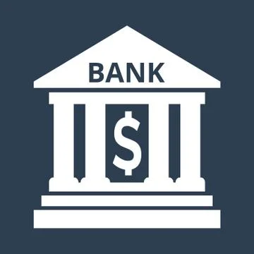 Bank icon on black background. Illustrazione stock