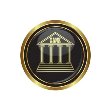 Bank icon button gold Illustrazione stock
