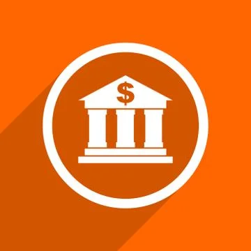 Bank icon. Orange flat button. Web and mobile app design illustration Stock Illustration