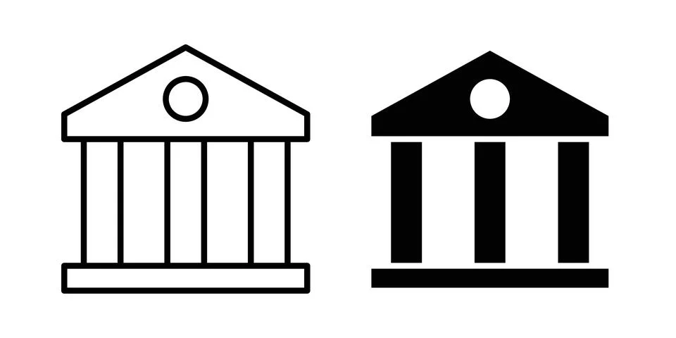 Bank icon solid, line, and editable vector set. Stock Illustration