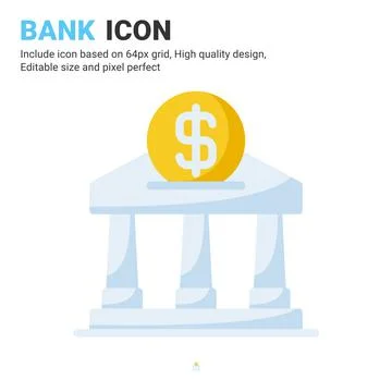 Bank icon vector with flat color style isolated on white background 스톡 일러스트