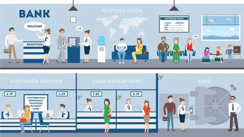 Bank interior set. Stock Illustration