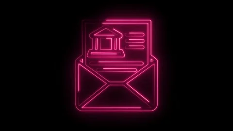 Bank loan application in open envelope neon style pink isolated on black ba.. Stock Footage 346007118