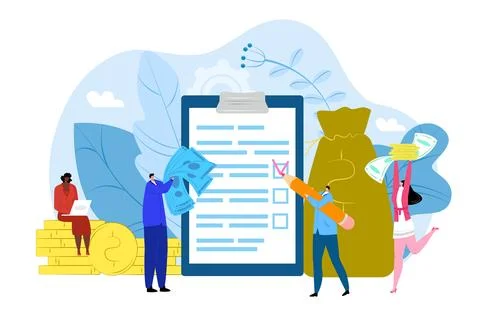 Bank loan contract concept, vector illustration. Agreement on paper document イラスト素材