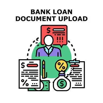 Bank loan document upload process illustrating financial services Stock Illustration