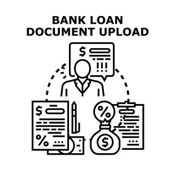 Bank loan document upload process illustrating financial services Illustrazione stock