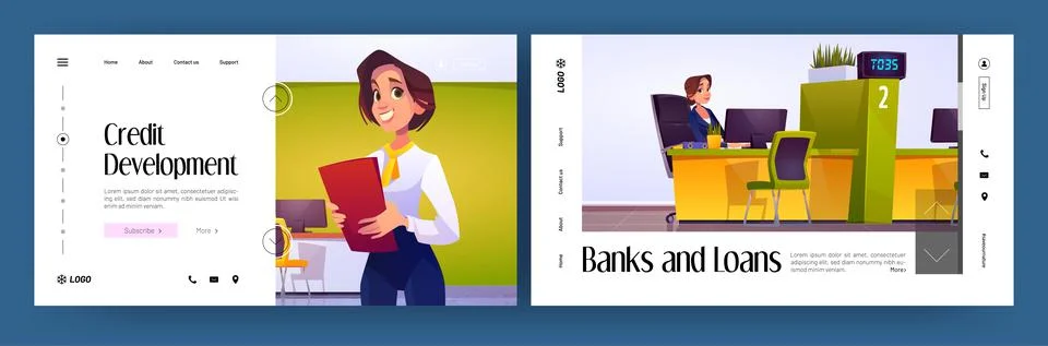 Bank loans, credit development service banners Stock Illustration