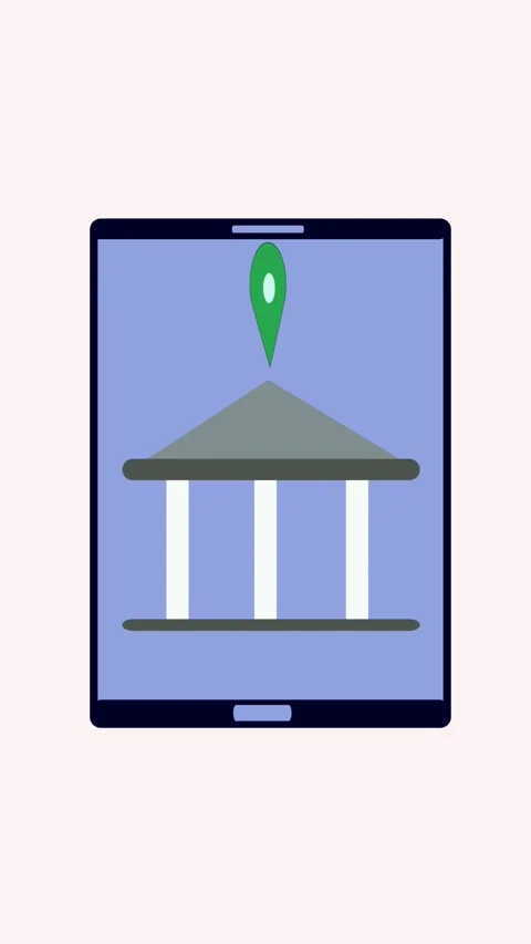 Bank location concept with green map pointer on tablet vertical video. Tabl.. Stock Footage 315085163