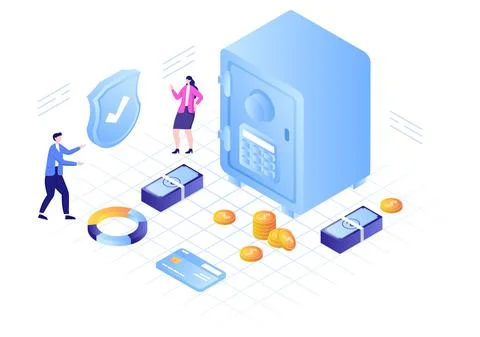 Bank Locker Vector Illustration. Storage Safe Box for Cash Safety, Protection Illustrazione stock