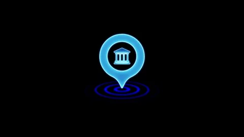 Bank map pin animation concept.4k motion animation.destination pin and icon.. Stock Footage 304189979