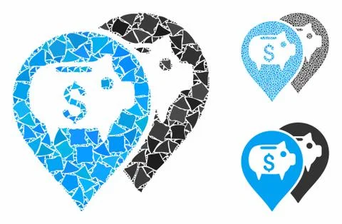 Bank map pointers Composition Icon of Raggy Items Stock Illustration