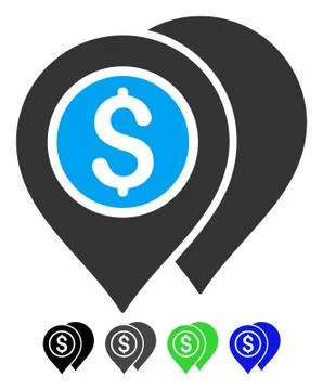 Bank Map Pointers Flat Icon Stock Illustration