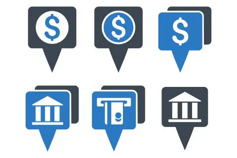 Bank Map Pointers Flat Vector Icons Stock Illustration