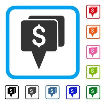 Bank Map Pointers Framed Icon Stock Illustration
