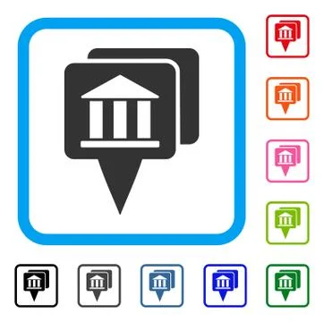 Bank Map Pointers Framed Icon Stock Illustration