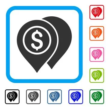 Bank Map Pointers Framed Icon Stock Illustration