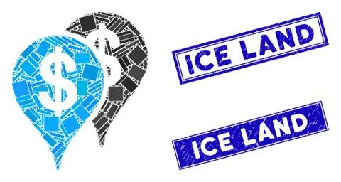 Bank Map Pointers Mosaic and Scratched Rectangle Ice Land Watermarks Stock Illustration