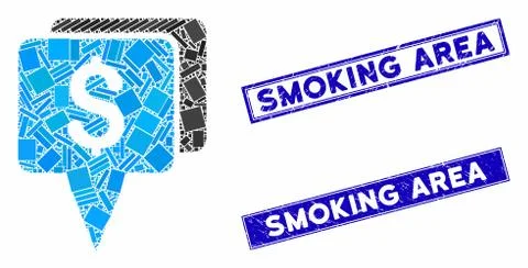 Bank Map Pointers Mosaic and Distress Rectangle Smoking Area Seals Illustrazione stock