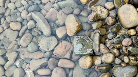 The bank of a mountain river is covered with river pebbles. 库存影片 318968813