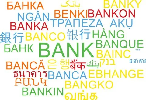 Bank multilanguage wordcloud background concept Stock Illustration