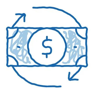 Bank Note Dollar And Around Arrows doodle icon hand drawn illustration Illustrazione stock